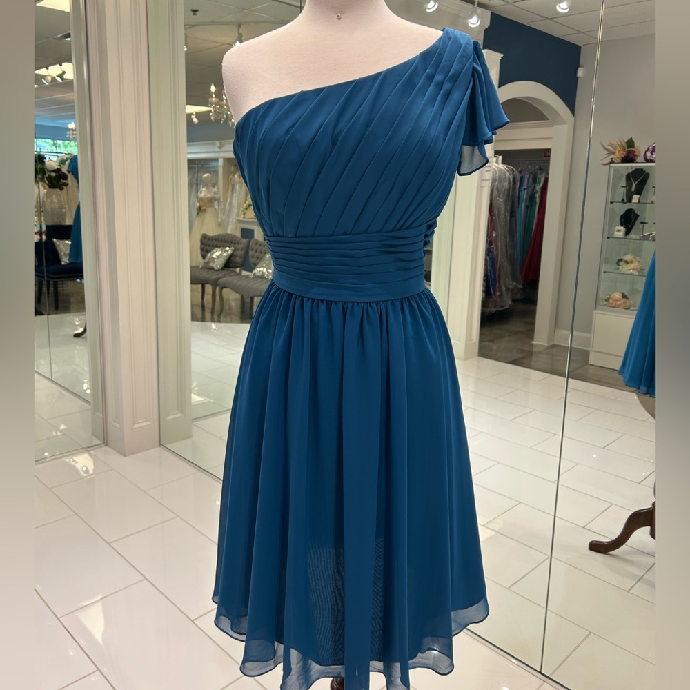 Mori Lee Teal One-Shoulder Dress